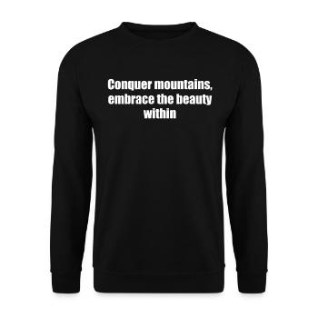 Wandern - Conquer mountains, embrace the beauty - Unisex Pullover - Schwarz - Vorne - Alina (178cm) & Michal (187cm)