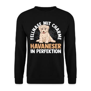 Hund Havaneser - Unisex Pullover - Schwarz - Vorne - Alina (178cm) & Michal (187cm)