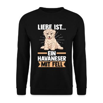 Hund Havaneser - Unisex Pullover - Schwarz - Vorne - Alina (178cm) & Michal (187cm)