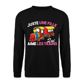 Enfant Juste une fille qui aime les trains Humour - Sweat-shirt Unisexe - noir - Devant - Alina (178cm) & Michal (187cm)
