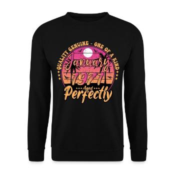 January 1971 Birthday 1971 January 1971 - Unisex Sweatshirt - black - Front - Alina (178cm) & Michal (187cm)
