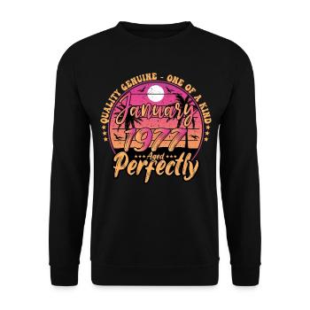 Janvier 1977 anniversaire 1977 Janvier 1977 - Sweat-shirt Unisexe - noir - Devant - Alina (178cm) & Michal (187cm)