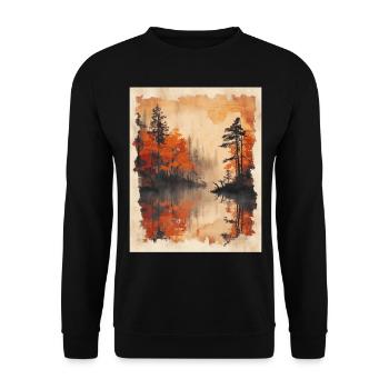 Classic Scenery Papyrus Scroll Onsen Japanese - Unisex Sweatshirt - black - Front - Alina (178cm) & Michal (187cm)