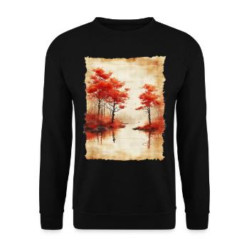 Classic Scenery Papyrus Scroll Onsen Japanese - Unisex Sweatshirt - black - Front - Alina (178cm) & Michal (187cm)