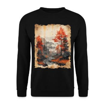 Classic Scenery Papyrus Scroll Onsen Japanese - Unisex Sweatshirt - black - Front - Alina (178cm) & Michal (187cm)