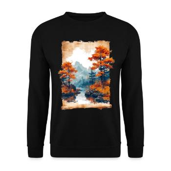 Classic Scenery Papyrus Scroll Onsen Japanese - Unisex Sweatshirt - black - Front - Alina (178cm) & Michal (187cm)