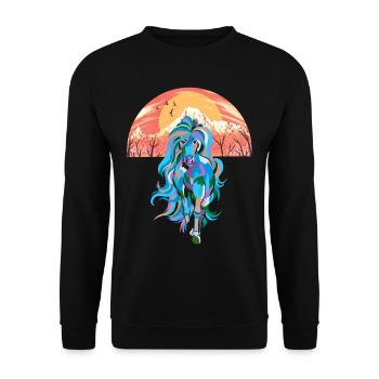 Wildnis Fantasy Wildpferd Pferde Pony Hengst bunt - Unisex Pullover - Schwarz - Vorne - Alina (178cm) & Michal (187cm)
