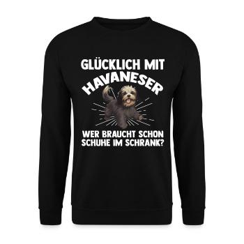 Hund Havaneser - Unisex Pullover - Schwarz - Vorne - Alina (178cm) & Michal (187cm)