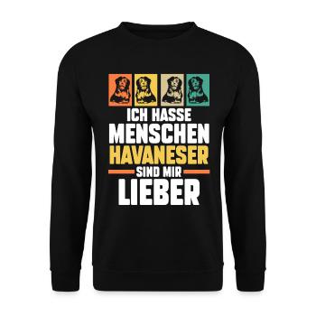 Hund Havaneser - Unisex Pullover - Schwarz - Vorne - Alina (178cm) & Michal (187cm)