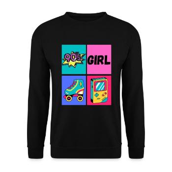90er Mädchen 1990er Mode 90er Mottoparty Neunziger T-S - Unisex Pullover - Schwarz - Vorne - Alina (178cm) & Michal (187cm)