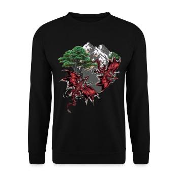 Fantasy Drachen Figur Magie Märchen Märchenfigur - Unisex Pullover - Schwarz - Vorne - Alina (178cm) & Michal (187cm)