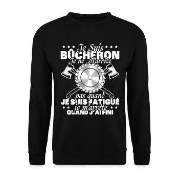 Lustiges Kettensägengeschenk, das sagt, dass ich ein Holzfäller bin - Unisex Pullover - Schwarz - Vorne - Alina (178cm) & Michal (187cm)