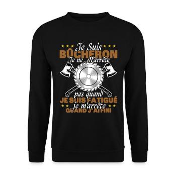 Lustiges Kettensägengeschenk, das sagt, dass ich ein Holzfäller bin - Unisex Pullover - Schwarz - Vorne - Alina (178cm) & Michal (187cm)