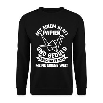 Japanische Faltkunst Origami - Unisex Pullover - Schwarz - Vorne - Alina (178cm) & Michal (187cm)