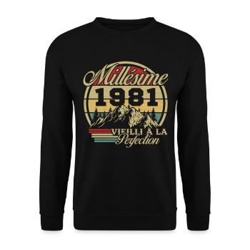 Jahrgang 1981, Jahrgang 1981 Geburtstagsgeschenk - Unisex Pullover - Schwarz - Vorne - Alina (178cm) & Michal (187cm)