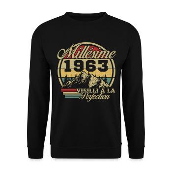 Jahrgang 1963, Jahrgang 1963 Geburtstagsgeschenk - Unisex Pullover - Schwarz - Vorne - Alina (178cm) & Michal (187cm)