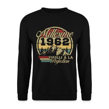 Jahrgang 1962, Jahrgang 1962 Geburtstagsgeschenk - Unisex Pullover - Schwarz - Vorne - Alina (178cm) & Michal (187cm)