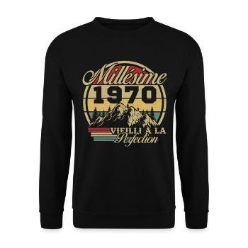 Millésime 1970, Cadeau D'anniversaire Vintage 1970 - Sweat-shirt Unisexe - noir - Devant - Alina (178cm) & Michal (187cm)