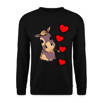 Fohlen Baby Pferd Herz Kind Geburtstagsgeschenk - Unisex Pullover - Schwarz - Vorne - Alina (178cm) & Michal (187cm)