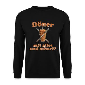 Döner mit alles und scharf - Unisex Pullover - Schwarz - Vorne - Alina (178cm) & Michal (187cm)