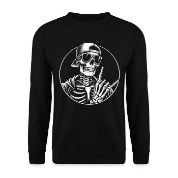 Rock Musik, Rocker, Skelett, Heavy Metal Festival - Unisex Pullover - Schwarz - Vorne - Alina (178cm) & Michal (187cm)