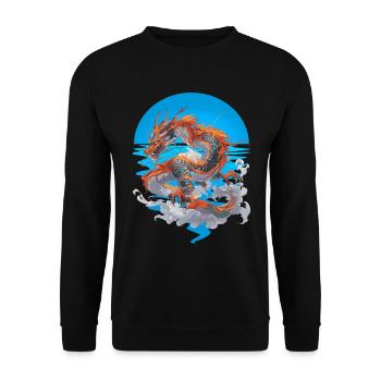 Drache Feuer Wasser Ozean Fabelwesen Fantasy - Unisex Pullover - Schwarz - Vorne - Alina (178cm) & Michal (187cm)