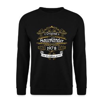 1978 Geburtstag Sauerländer Original Whiskey - Unisex Pullover - Schwarz - Vorne - Alina (178cm) & Michal (187cm)