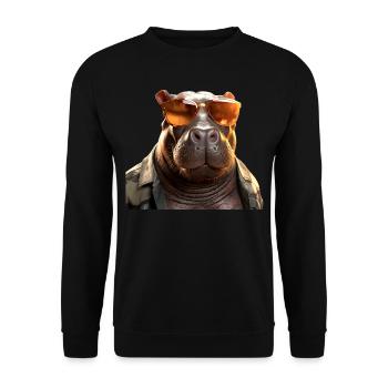 Hippo Hippo Papa Hippopotamus Cool Hippo - Unisex Sweatshirt - black - Front - Alina (178cm) & Michal (187cm)