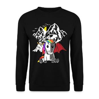 Einhorn Dämon Engel Teufel Satanisch Fabeltier - Unisex Pullover - Schwarz - Vorne - Alina (178cm) & Michal (187cm)