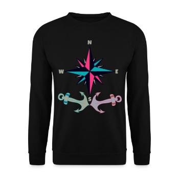 Anker Retro Vintage Ahoi Kompass Seefahrer Kapitän - Unisex Pullover - Schwarz - Vorne - Alina (178cm) & Michal (187cm)