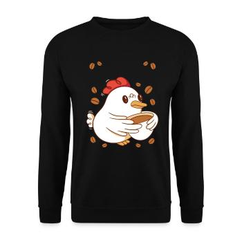 Kaffe Pause Koffein Huhn Frühstück Frühaufsteher - Unisex Pullover - Schwarz - Vorne - Alina (178cm) & Michal (187cm)