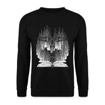 Kreuz Religion Bibel Jesus Schöpfung Gott Feuer - Unisex Pullover - Schwarz - Vorne - Alina (178cm) & Michal (187cm)