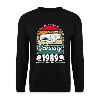 Anniversaire février 1989, Vintage février 1989. - Sweat-shirt Unisexe - noir - Devant - Alina (178cm) & Michal (187cm)