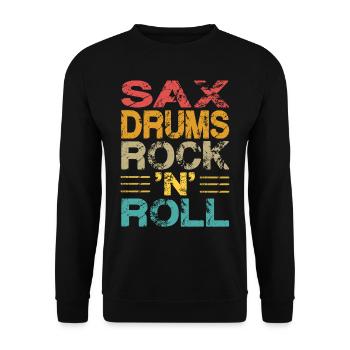 Saxophon Schlagzeug Rock 'n' Roll - Unisex Pullover - Schwarz - Vorne - Alina (178cm) & Michal (187cm)