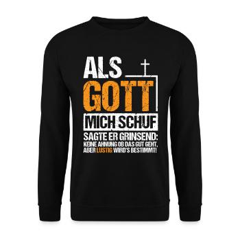 Als Gott mich Schuf Grinsend - Unisex Pullover - Schwarz - Vorne - Alina (178cm) & Michal (187cm)
