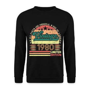 Retro-Geburtstagsgeschenk aus den 1980er Jahren. Jahrgang 1980er Jahre. - Unisex Pullover - Schwarz - Vorne - Alina (178cm) & Michal (187cm)