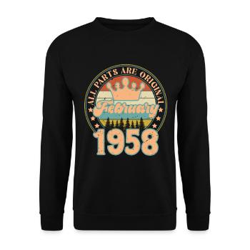 Février 1958. Cadeau d’anniversaire février 1958. - Sweat-shirt Unisexe - noir - Devant - Alina (178cm) & Michal (187cm)