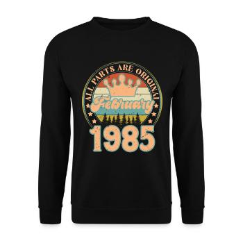 February 1985. February 1985 Birthday Gift. - Unisex Sweatshirt - black - Front - Alina (178cm) & Michal (187cm)