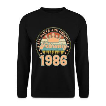 Février 1986. Cadeau d’anniversaire février 1986. - Sweat-shirt Unisexe - noir - Devant - Alina (178cm) & Michal (187cm)