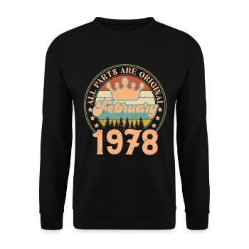 Februar 1978. Februar 1978 Geburtstagsgeschenk. - Unisex Pullover - Schwarz - Vorne - Alina (178cm) & Michal (187cm)