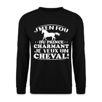 Ich kümmere mich nicht um den Märchenprinzen, ich will ein Pferd - Unisex Pullover - Schwarz - Vorne - Alina (178cm) & Michal (187cm)