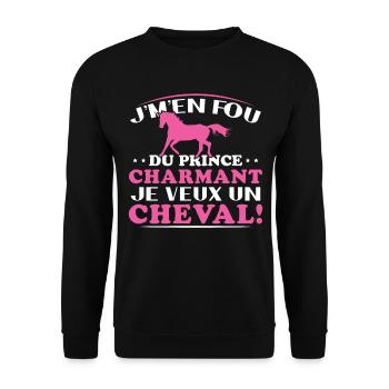 Ich kümmere mich nicht um den Märchenprinzen, ich will ein Pferd - Unisex Pullover - Schwarz - Vorne - Alina (178cm) & Michal (187cm)