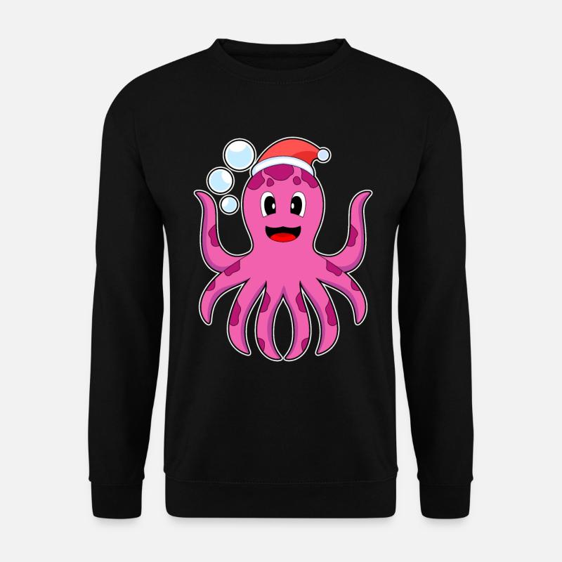 Octopus Christmas Santa Hat - Unisex Sweatshirt - black