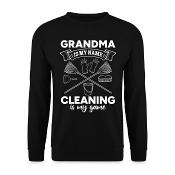 Grandma Is My Name Cleaning Is My Game - Housekeep - Unisex Pullover - Schwarz - Vorne - Alina (178cm) & Michal (187cm)