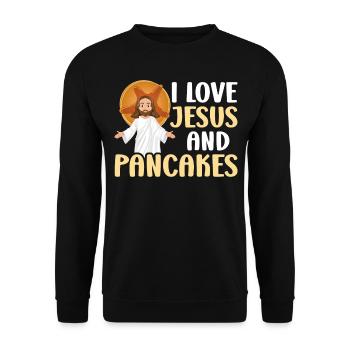 Les enfants amoureux des crêpes J’aime Jésus - Sweat-shirt Unisexe - noir - Devant - Alina (178cm) & Michal (187cm)