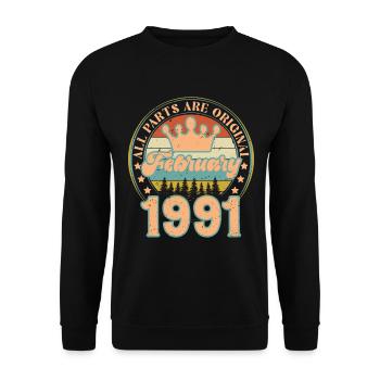 Février 1991. Cadeau d’anniversaire février 1991. - Sweat-shirt Unisexe - noir - Devant - Alina (178cm) & Michal (187cm)