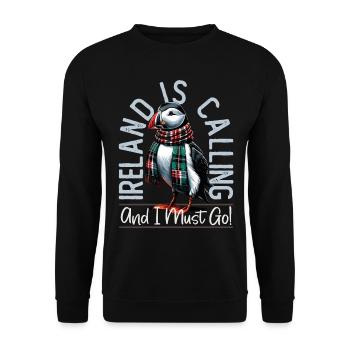 Ireland, Puffin, Ireland Is Calling - Unisex Sweatshirt - black - Front - Alina (178cm) & Michal (187cm)