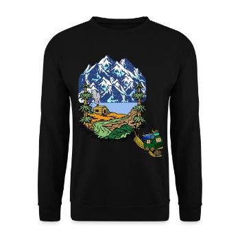 Alpes Vacances Escargot Caravane Familiale Camping - Sweat-shirt Unisexe - noir - Devant - Alina (178cm) & Michal (187cm)