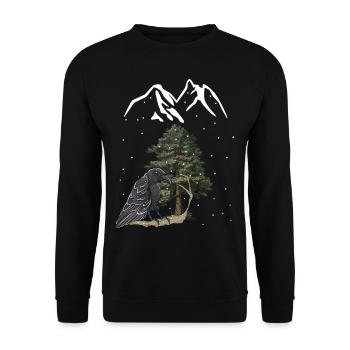 Berge Gebirge Winter Schnee Rabe Krähe Vogel - Unisex Pullover - Schwarz - Vorne - Alina (178cm) & Michal (187cm)