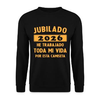 Im Jahr 2026 im Ruhestand / Im Ruhestand 2026 Humor-Geschenk - Unisex Pullover - Schwarz - Vorne - Alina (178cm) & Michal (187cm)